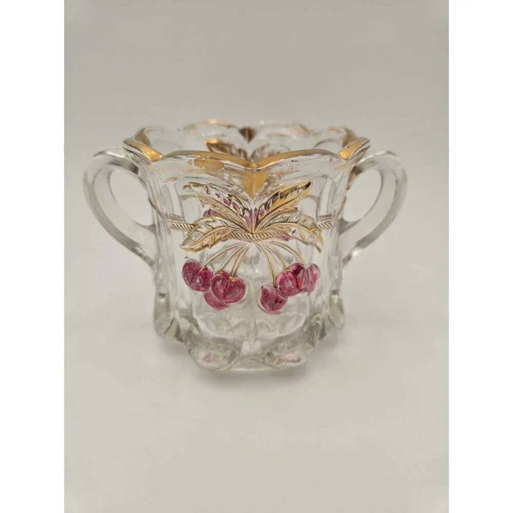 Vintage Northwood Glass Cherry And Cable Open Sugar Bowl Or Spooner‎ 4
